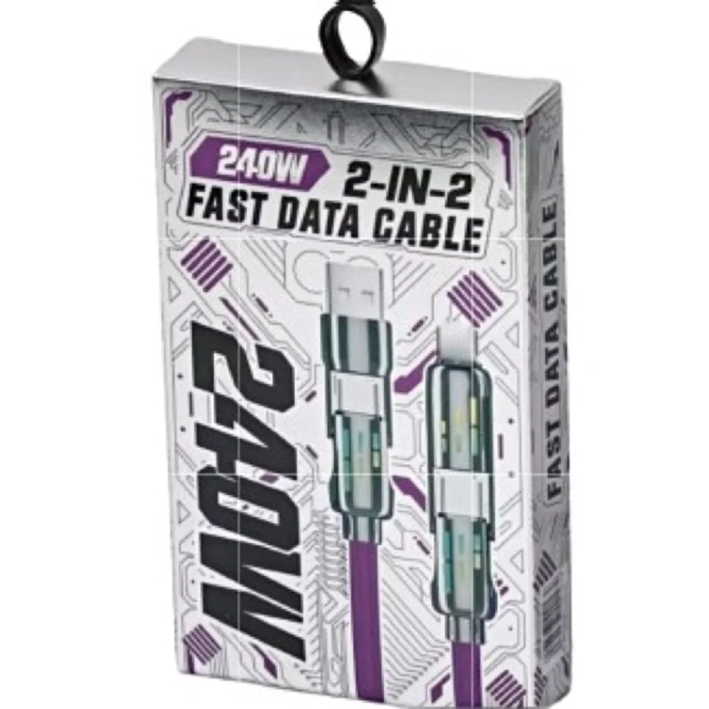 🆕-240W 2-in-2 fast data cable, w/multiple connectors for universal charging.